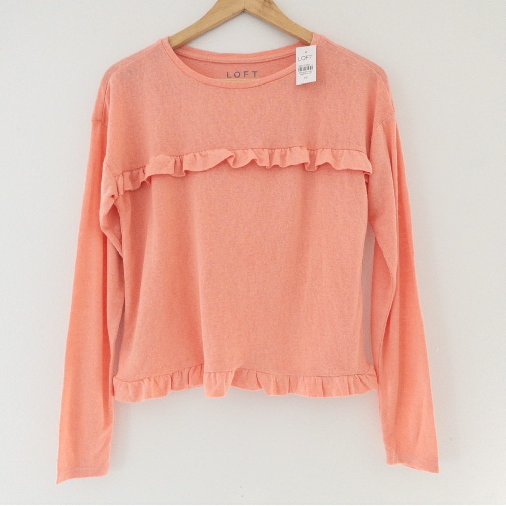 NWT Loft Ruffle Long Sleeve Slub Top